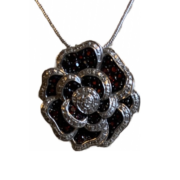 Garnet/SS Rose necklace. Antique look - Picture 5 of 9